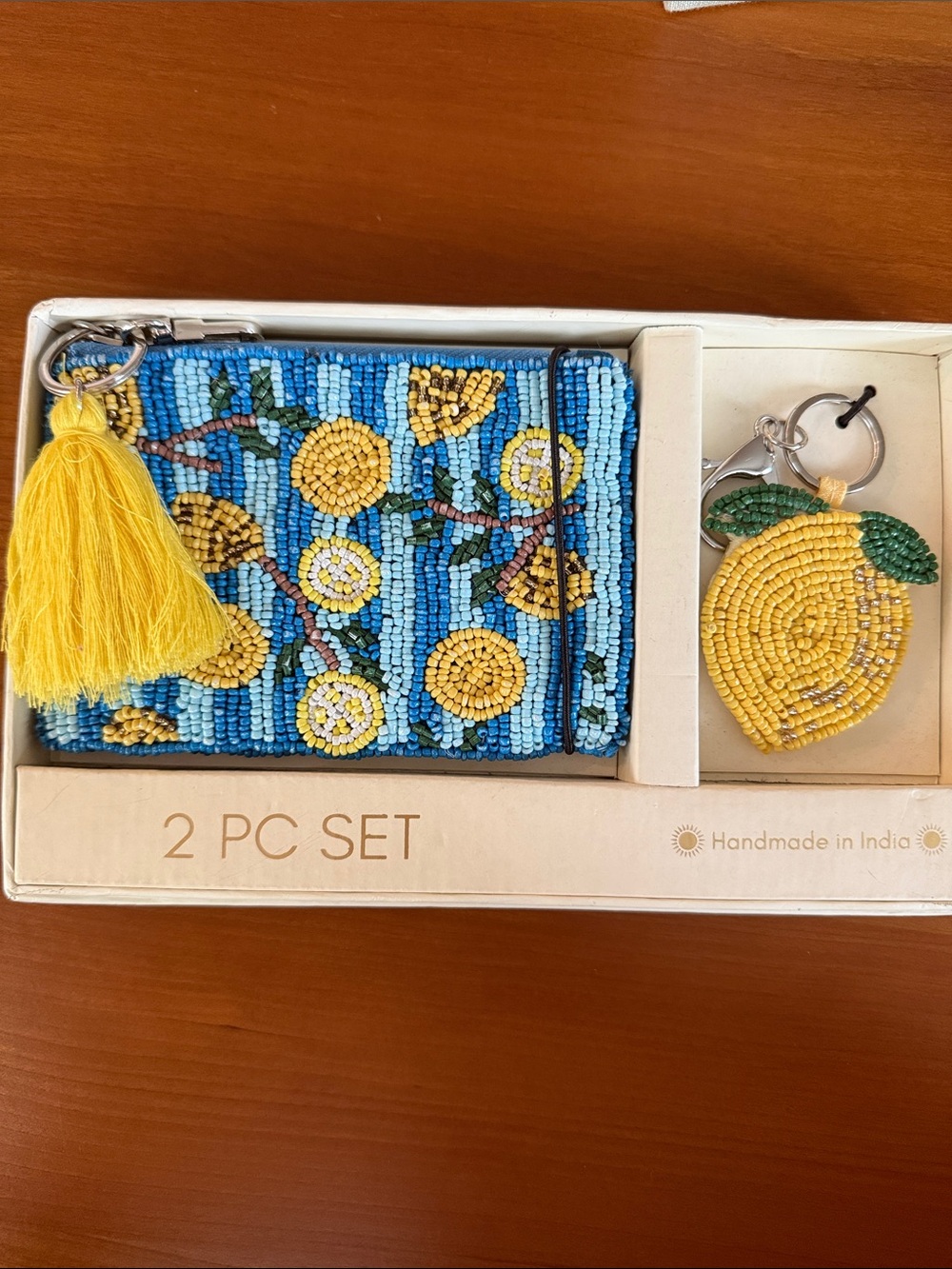 Sol & Mer Beaded Lemon Coin Purse Keychain 2 Piece Set